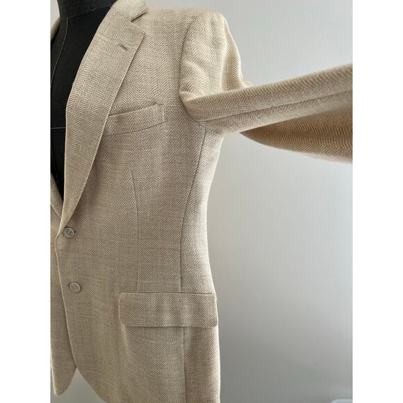 Vintage Mr Sid Silk & Wool Bespoke Suit Jacket Blazer Pale Yellow Beige 40 SG - Picture 3 of 12